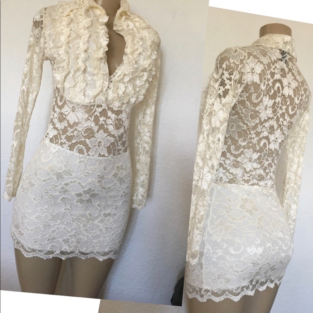 Sexy Lace Bodycon S Long Sleeve Mini Dress